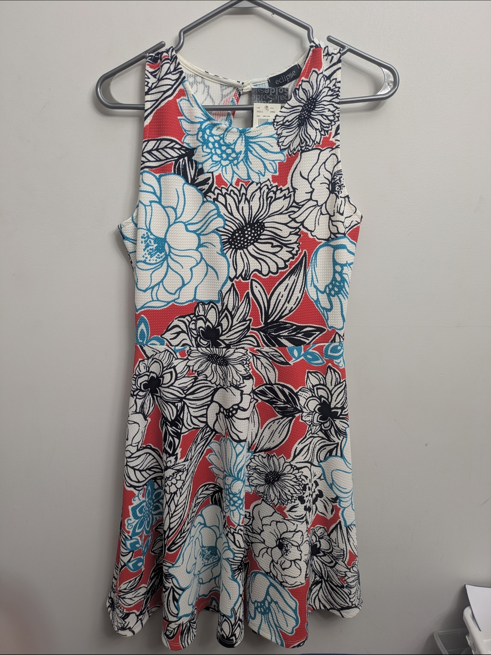 Eclipse Floral Fit-and-Flare Dress in Coral and Aqua